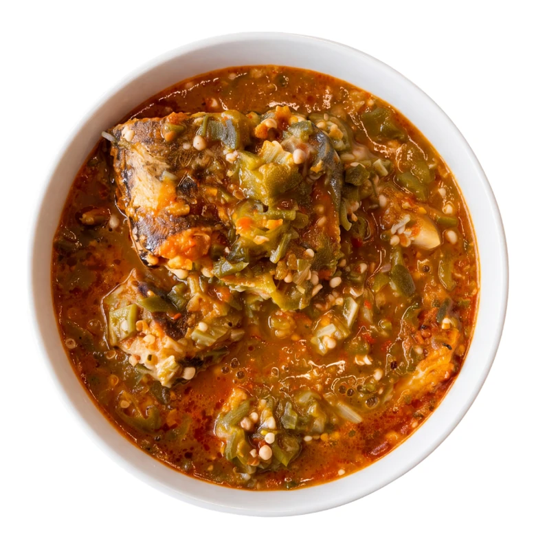 Seafood okra soup with pounded yam from a Nigerian restaurant on Henderson Highway, Winnipeg